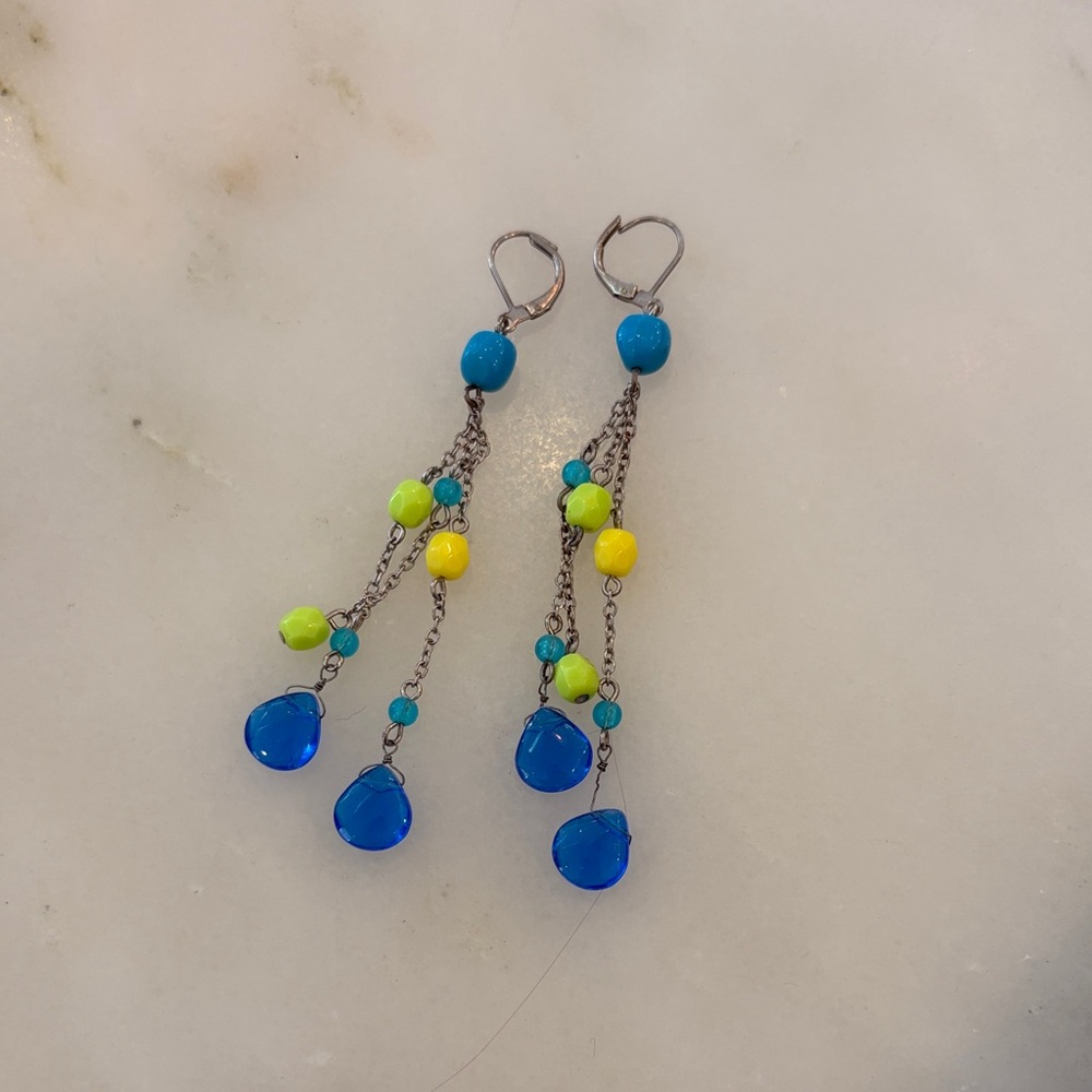 Blue and Yellow Dangle Earrings